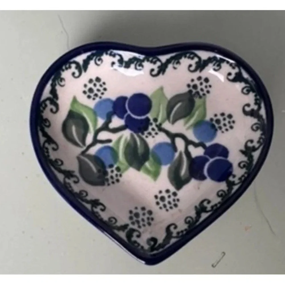 Bolesławiec Art Pottery Hand-Made Heart shape Trinket Dish Poland Polish Ceramic